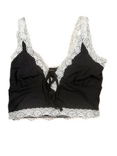 Forever 21 Small Black & White Cropped Lacey Tank Top 90s Y2K Vintage picture