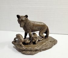 HTF Ming Chang Bronze Fox Wolf Cubs Art Sculpture Rare Limited Edition Vtg picture