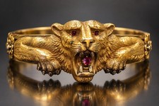 RARE AMAZING CONDITION GOLD-FILLED ANTIQUE LION  100% ORIGINAL  BRACELET picture