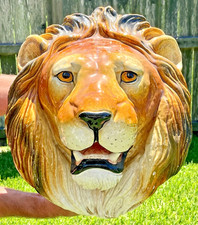 VTG Large Italian Ceramic Lion Head Wall Hanging Substantial Made in Italy 19