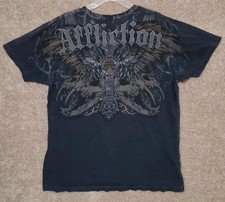 Affliction Graphic Crew Neck Shirt Mens  XL Black Crew Neck Distressed Grunge picture