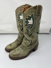 VTG Frye Lily Flower Western Boots Women 6.5 B Olive Green Distressed RARE picture