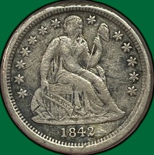 1842-O Medium O Seated Liberty Dime Extremely Fine XF Coin, Rim Damage #44349 picture