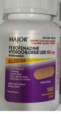 Major  Fexofenadine 180 mg Tablets Allergy Relief 100 Count -Exp Date 6-2027 picture