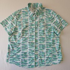 LL Bean Tropicwear Fish Print Short Sleeve Shirt Womens 2X Plus 516791 picture