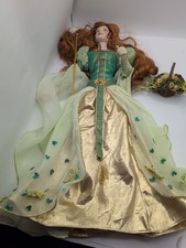 Stunning Celtic Irish Princess Doll Red Hair Green Gown Gold Accents Basket picture