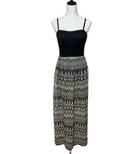 Lily Rose Babydoll Dress Medium Maxi Black Tan Crochet Back Slit Sexy Halter picture