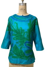 VERA NEUMANN Vintage 70s Women's Abstract Mod Blue Green Tunic Top Shirt - Sz M picture