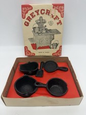 Vintage GREYCRAFT Cast Iron Pots & Pans Miniature Toy Kitchen Set w/ Box picture