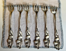 RARE Antique 1913 Tiffany & Co Sterling Cherry Cherries Cocktail Forks Set 6 picture