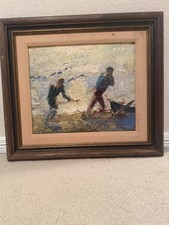 Seaside Impressionist Oil On Board Painting 26x23 picture