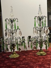 Antique French Crystal and Bronze 2-candle Candelabra Girondole Pair Stunning picture