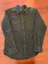Filson Flannel Shirt Men's M Faded Black/Dark Olive Western Trim Fit Pearl Snap picture