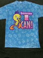 Vintage 1997 Looney Tunes Funny Tweety Hawaiian AOP Shirt Men's L Blue RARE picture