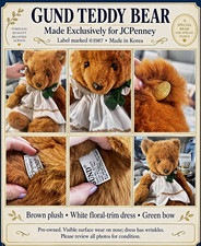 GUND Vintage 1987 Teddy Bear Medium Brown Plush Floral Dress Green Bow JCPenney picture