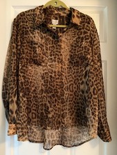 CHICO’S Animal Print Sheer Long Sleeve Blouse-Size 3 (XL) picture