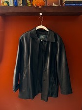 Vintage Meiye Leather Co Black Genuine Leather Car Coat Jacket XL picture