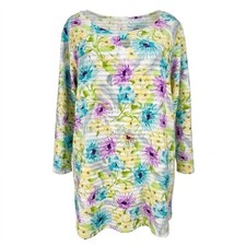 NEW Allison Daley Woman 3X Floral Tunic Top 3/4 Sleeve Keyhole Neck Textured picture
