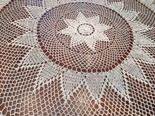 Round Handmade Crochet Lace Tablecloth  COLOR BEIGE 100 % COTTON - picture