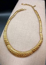 Vintage Monet Collar Necklace Gold Tone Nugget Egyptian Modernist Brutalist  picture