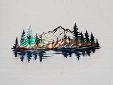 Mountain Reflections Metal Wall Art  Copper Blue Green 47 1/2