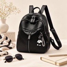 Luxury Waterproof Women’s Leather Rucksack Daypack color Black picture