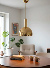 Vintage 1970's Meblo GUZZIN Gold Pendant Light Hanging Lamp SPACE age picture