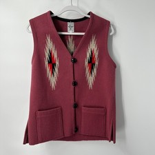 Ortegas Chimayo Hand Woven Wool Vest Size S Burgundy Southwestern Vintage picture