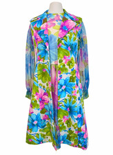 Vintage 1960’s Jack Bryan Floral Chiffon Dress with Sleeveless Duster Vest  picture