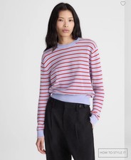 MADEWELL XS Striped Textured-Stitch Crewneck Sweater in 100% Cotton NZ319 $98 picture