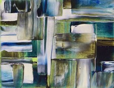 ShawNshawN Abstract Original Painting on Canvas - 11x14 Small Blue Green Art picture