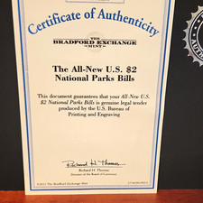 Bradford Exchange Mint U.S. $2 National Parks Bills Collection w/ COA picture