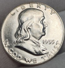 1955 P Ben Franklin Half Dollar 50c Key Date Uncirculated BU 90% Silver F-55Ah picture