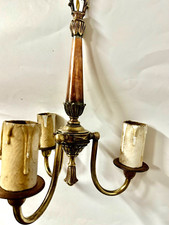 Antique c1900s Brass & Copper Three Light Chandelier Ceiling Light Rewired. picture