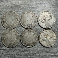 Lot Of 6 Canada 25 Cents Silver Coins 1920-1940 Circulated George V George VI picture