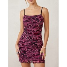 GUESS Vintage Y2K Pink Black Abstract Animal Print Mesh Mini Dress picture