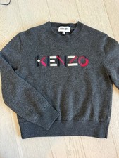 KENZO kids size 12 Gray Crew Neck Wool Knit Pullover Sweater M Logo Long Sleeve picture