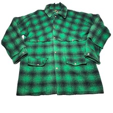 Vintage 50s Mackinaw Hunting Fishing Aero Green  plaid wool jacket Size XL Flaws picture