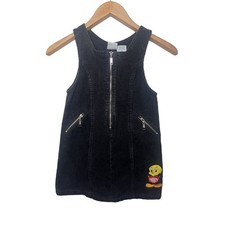 Vintage Looney Tunes Tweety Corduroy Jumper Dress Girl’s Sz 6X Black picture