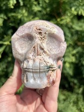Pink Amethyst Skull Brazil Crystal Carving 1 lb 2 oz 4” Druzy picture