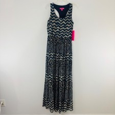 🚨 Final Sale 🚨 New Betsey Johnson Women Blue Beige Chevron Maxi Dress 6 picture