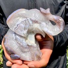 2.1LB  Natural Agate Geode Quartz Carved Crystal Elephant Reiki Decor picture