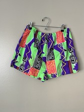 Vintage JAG 90s Abstract Neon Nylon Shorts Womens Large Made in USA Retro picture