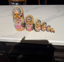 Beautiful Blond Russian Matryoshka Nesting Dolls 7 Pc picture