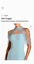 Mac Duggal Blue Crepe Mermaid Gown High Neck Sleeveless Beaded Shawl Sz 10 picture