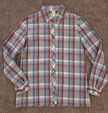 VTG 1970s Marlene Industries Plaid Blouse 9/10 (S) Dagger Collar Button Up picture