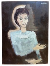 STERLING STRAUSER Original Signed Expressionist Oil Painting Portrait Woman 1984 picture