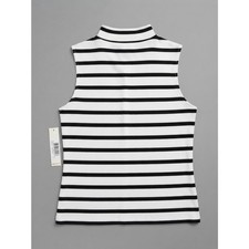 Cyrus Essentials Women Top S Bone Black Striped Mock Neck Sleeveless Casual picture