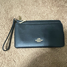 Coach Black Leather Double Zip Wristlet Wallet picture