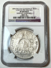 Guatemala 1894 1/2 Real Peru Sol 1869 YB NGC XF C/m Counter mark stamp NGC picture